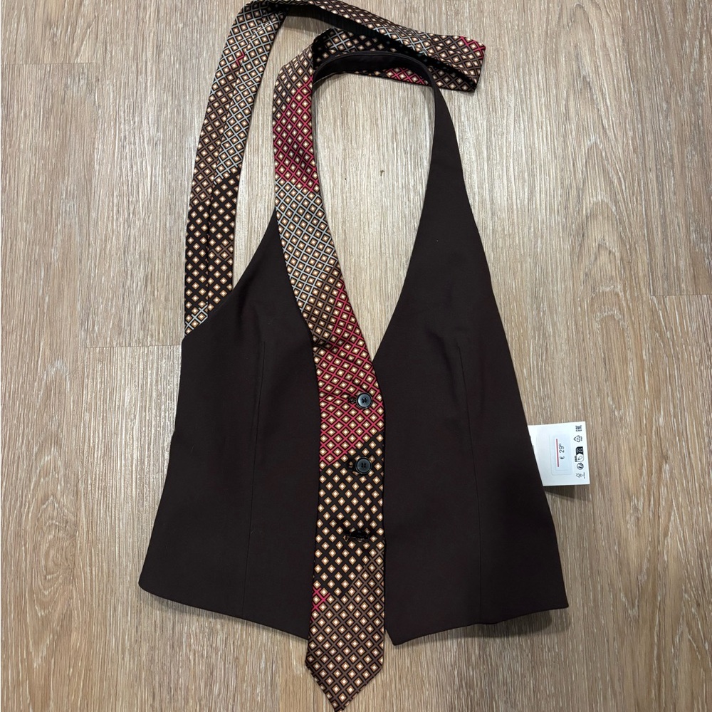 NWT Zara Brown Halter Tie Scarf Detail Top